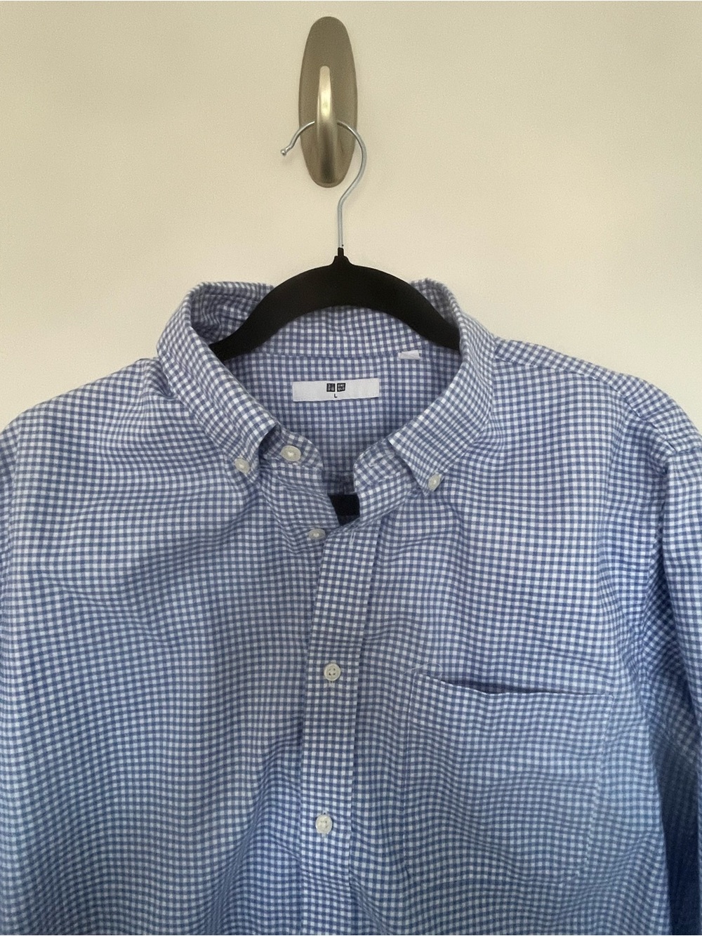 2 UNIQLO Gingham Button-Down Shirts - Men's - one blue and one black